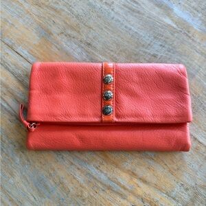 Brighton Coral Fold-Over Leather Wallet with Decorative Studs